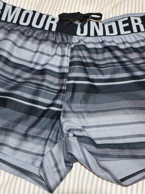 Under Armour Black and Gray Striped Women’s Athletic Shorts